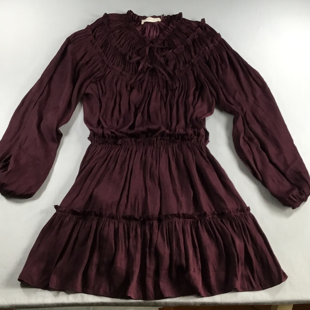 Mustard Seed Babydoll Cottage Purple Long Sleeve Layered Ruffle Mini Dress SizeS
